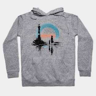 Ocean Lighthouse Sunset Graphic Tee | Watercolor Sunset Hoodie